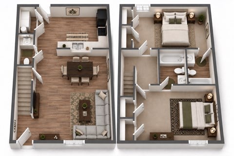 Floor plan for 2 beds, 2.5 baths, 1140 sqft